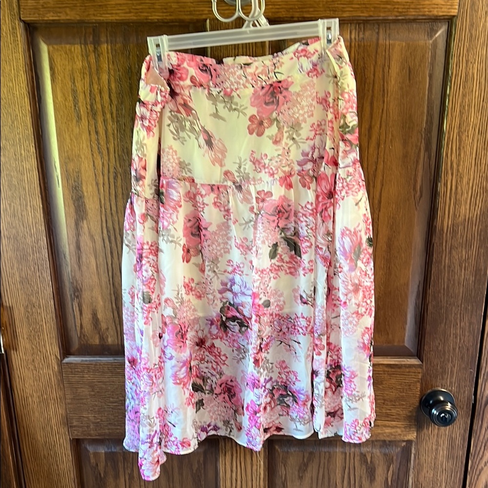 Allegra K Cream Tan Tiered Midi Skirt Resort Wear